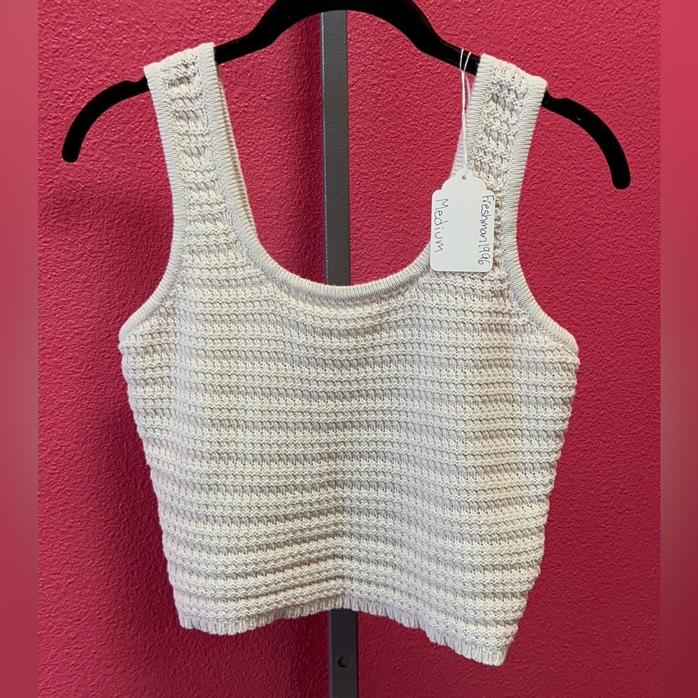 Cream Crochet Scoop-Neck Tank Top - Unknown Brand